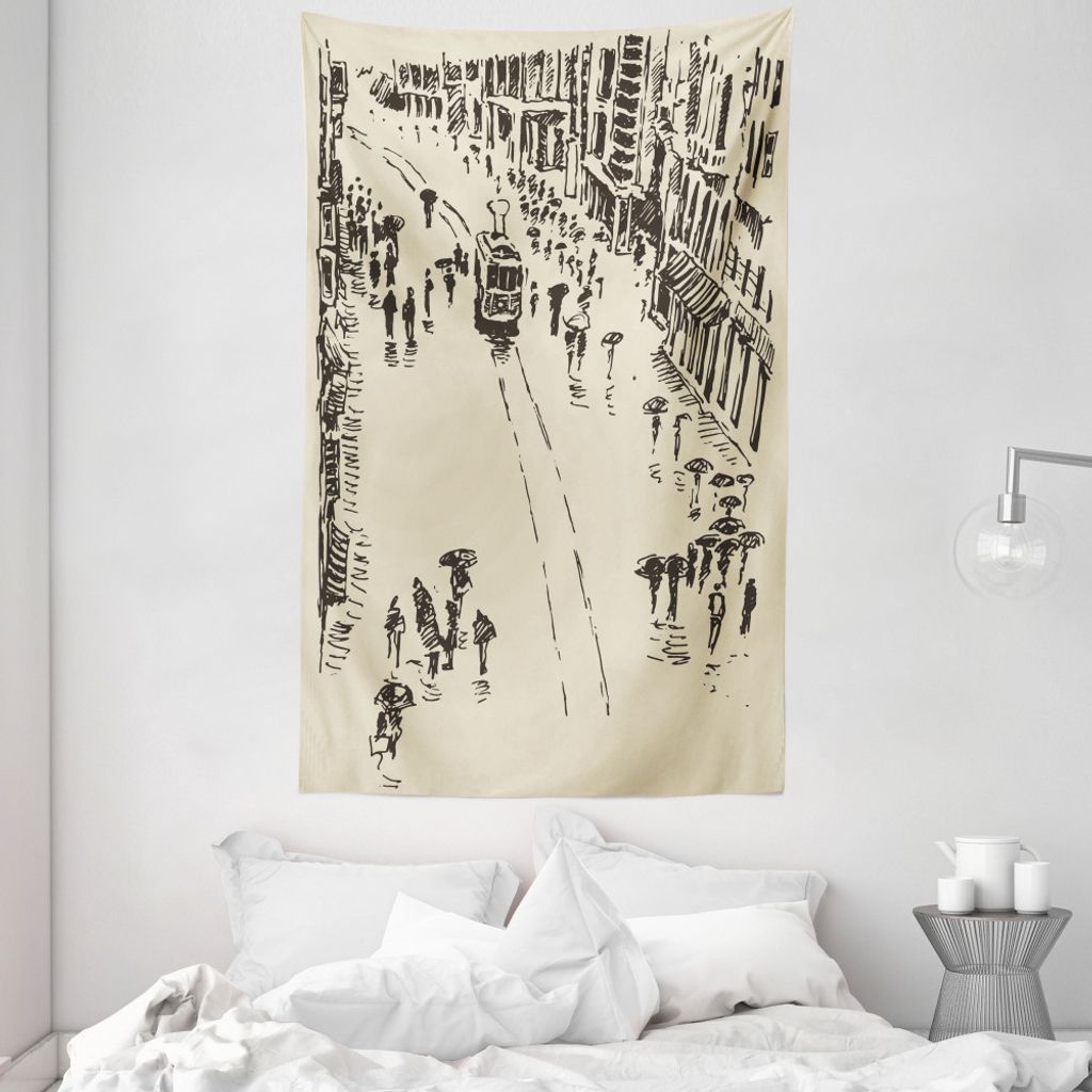ABAKUHAUS Istanbul Wandteppich und Tagesdecke, Stadtansicht Skizze-Kunst aus Weiches Mikrofaser Stoff Waschbar ohne Verblassen Digitaldruck, 140 x ...