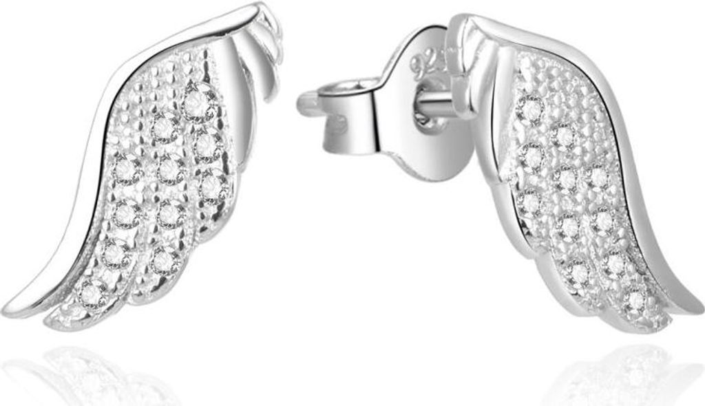 Beautiful silver earrings with zircons Angel wings AGUP2311L