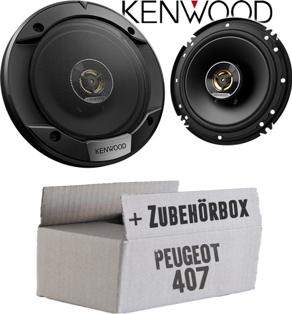 Lautsprecher Boxen Kenwood KFC-S1676EX - 16,5cm 2-Wege Koax Auto Einbauzubehör - Einbauset passend für Peugeot 407 - justSOUND