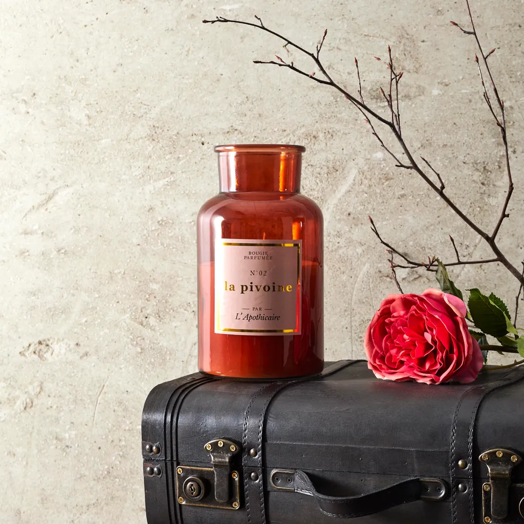 Bougie Parfumée Pivoine H25.5cm Longue Durée - Cire Rose Haute Qualité
