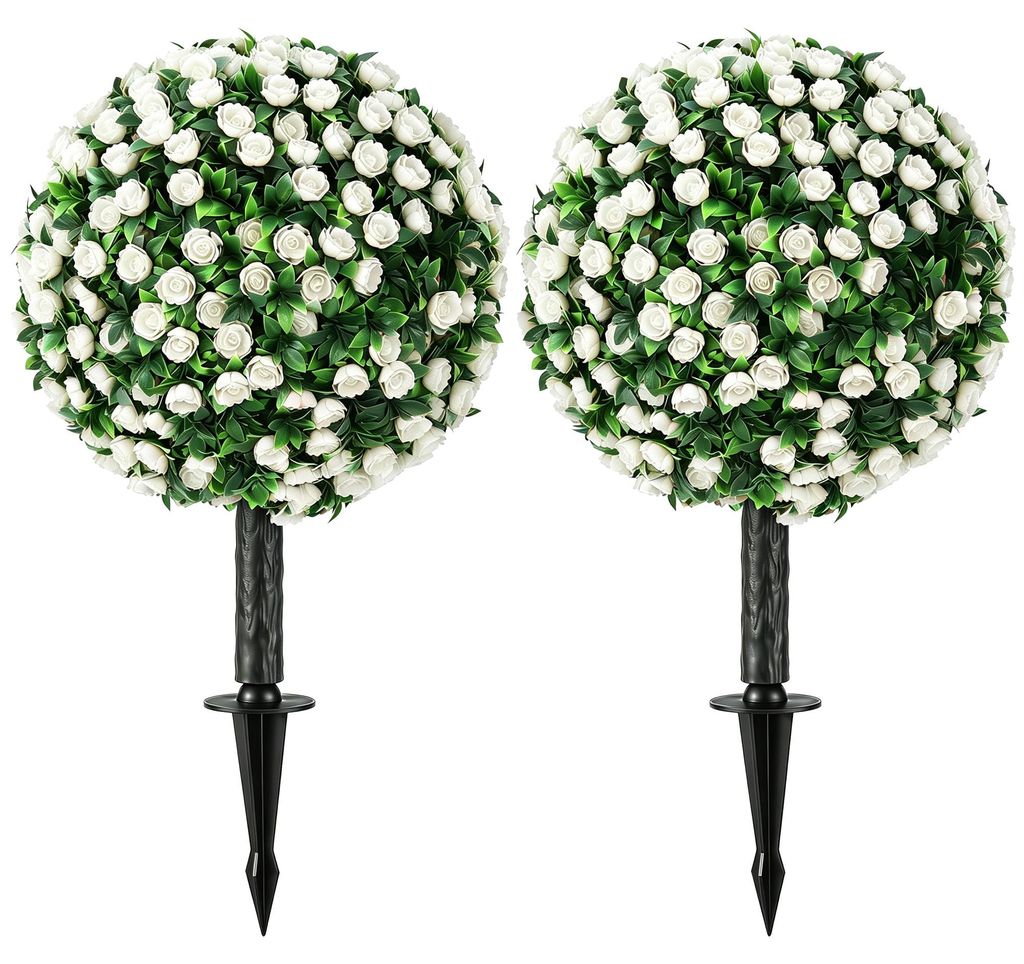 HOMCOM Künstliche Rosenkugeln 2er-Set 55cm UV-beständige Kunstpflanze für Garten