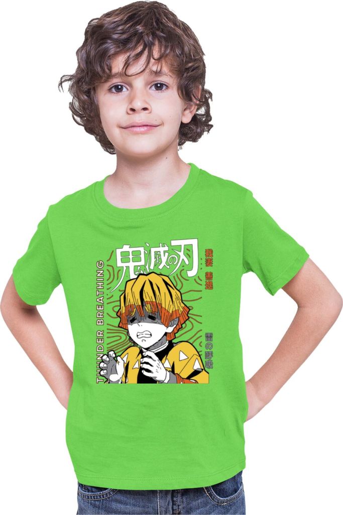 Kinder T-Shirt Demon Anime Slayer Kimetsu No Yaiba Zenitsu Agatsuma 002, 5-6 Jahr - 116 / Lime