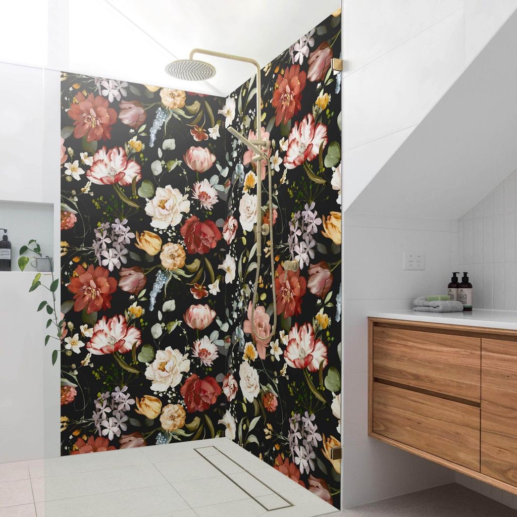 Duschrückwand originell selbstklebend - 0.61 mm Wandpaneel wasserfest Rose schwarz Aquarell Badrückwand fugenlos Premium matt 100x210 cm