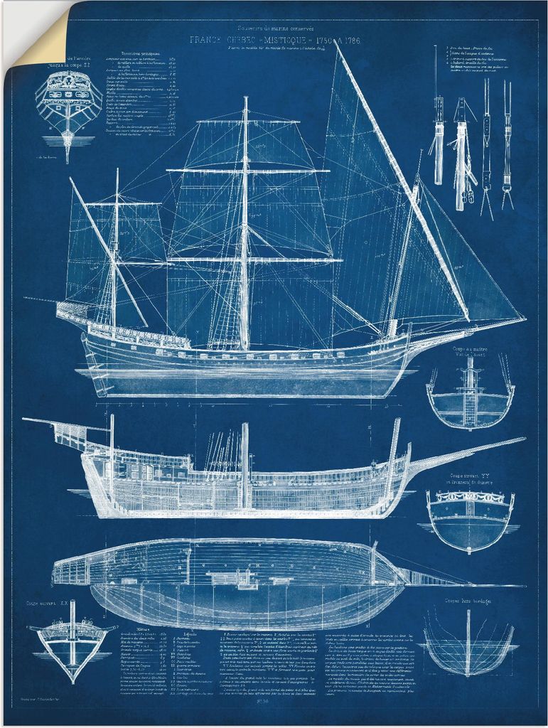 ARTland Wandbild, selbstklebend Entwurf für ein Antikes Schiff I Größe: 30x40 cm
