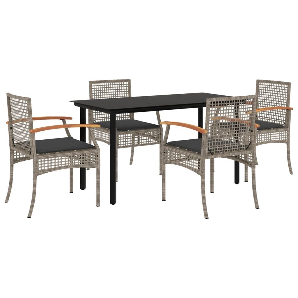 "SALE 2026" 5-tlg. Garten-Essgruppe - elegantes Design - Sitzgruppe/Gartenmöbel-Set - mit Kissen Grau Poly Rattan - Terassenmöbel DEMöbel790315