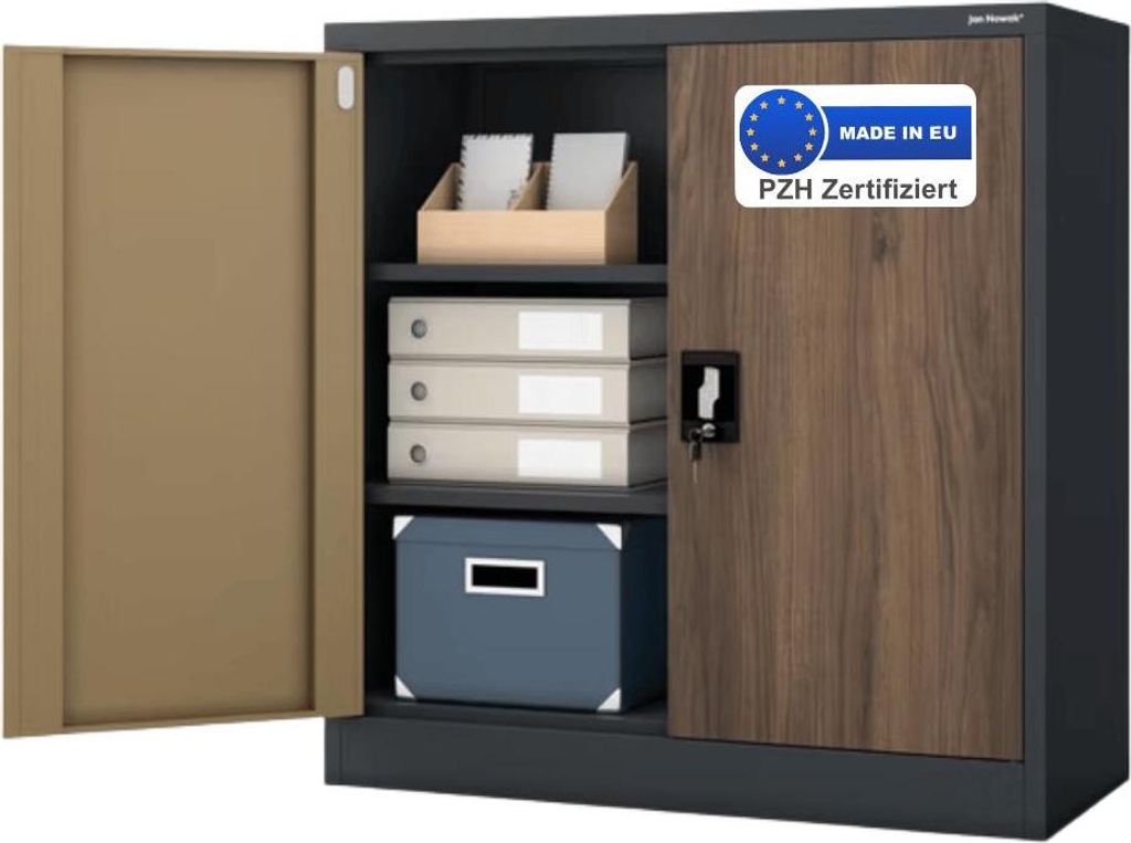 Aktenschrank abschließbar KADO - 3 Ebenen verstellbar, Flügeltüren | Metallschrank Werkstatt Mehrzweckschrank Büroschrank aus Stahl Werkzeugsch...