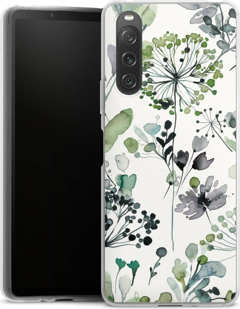 DeinDesign Handyhülle für Sony Xperia 10 V Silikon Hülle Case Smartphone Schutzhülle Blumen Wasserfarbe Eukalyptus