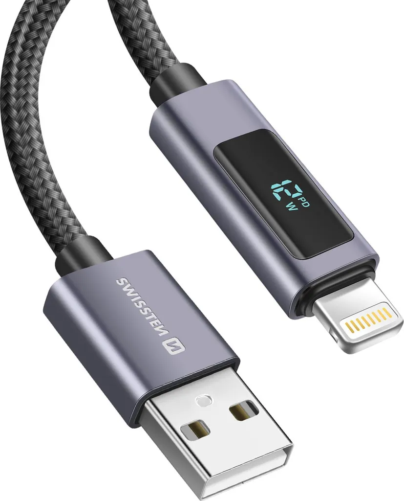Swissten Cavo Lightning 1.5m 12W 2.4A con LED - Nero per iPhone e iPad