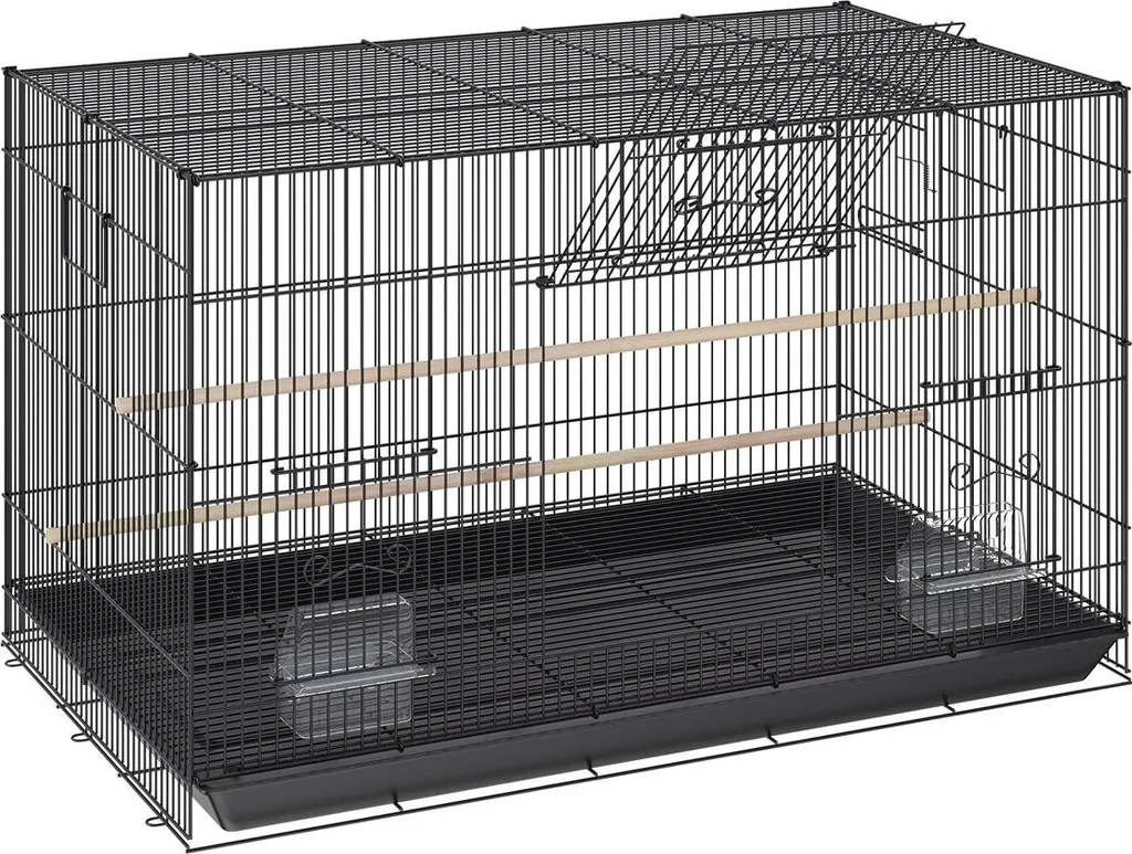 Cage oiseaux 76 cm sur roulettes en métal noir avec plateau de nettoyage