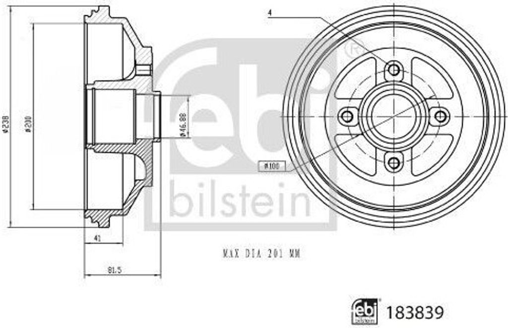 2x FEBI BILSTEIN Bremstrommel 183839 hinten für SUZUKI SWIFT III (MZ EZ) SPLASH