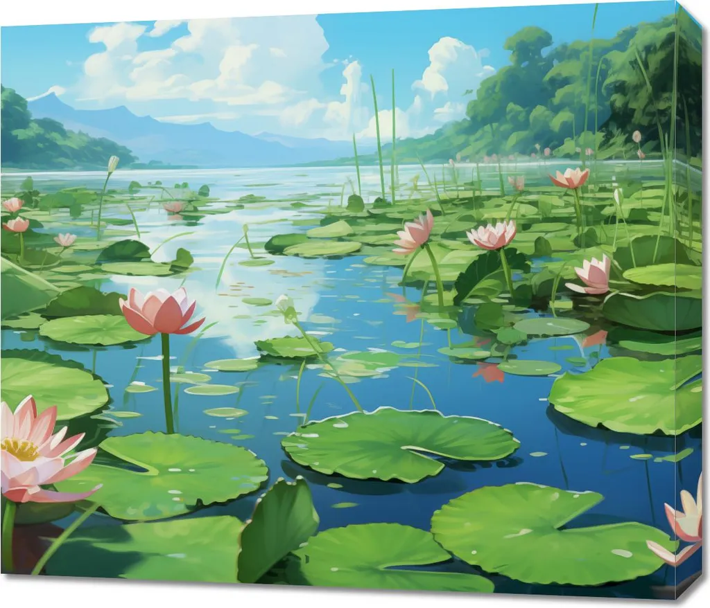 Idylle avec nénuphars 70x60 cm - Tableau grand format aux tons naturels