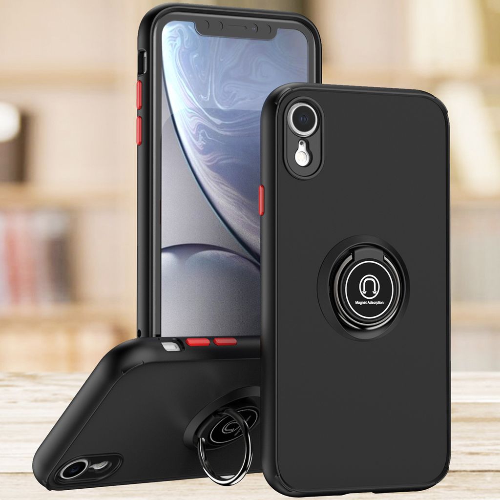 iPhone XR Hülle, Ring Halter Ständer Matte Transluzent TPU Rahmen Stoßfest Schutzhülle für iPhone XR Dunkelgrau