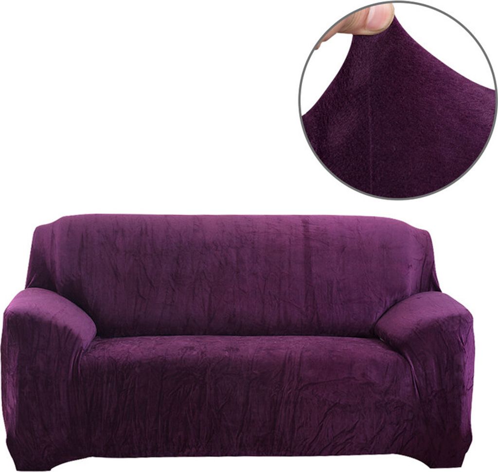 (2-Sitzer, Lila) Sofabezüge aus Stretch-Samt, rutschfeste Sofabezüge, Couchbezüge, elastischer Möbelschutz