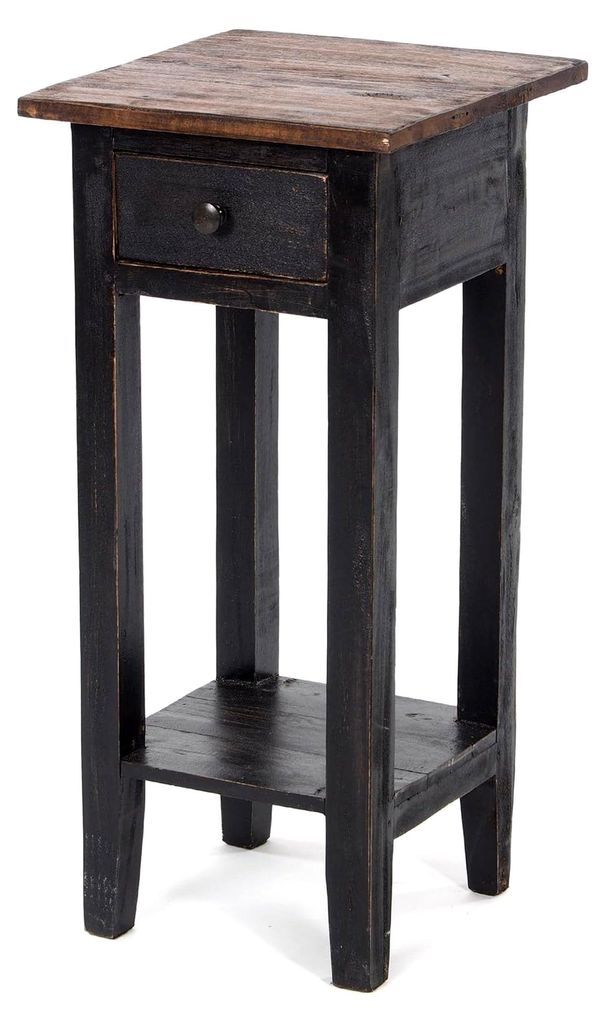 Vintage Beistelltisch 65" | Mahagoni Recyclingholz, 65x31x31cm (HxBxT) | Shabby Design | Farbe: 04 schwarz-Natur