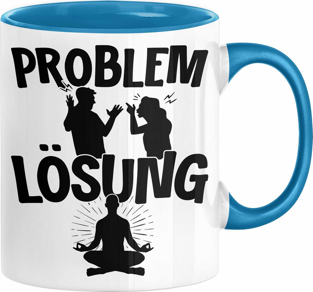 Yoga Tasse Geschenk für Yogalehrer Männer Geschenkidee Problem und Lösung Yoga (Blau)