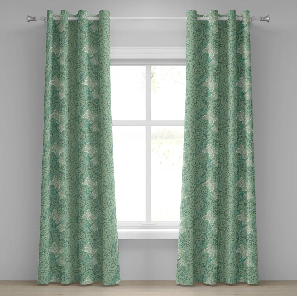 Rideau anti-regards motif papillon vert pour grandes vitres 280x245