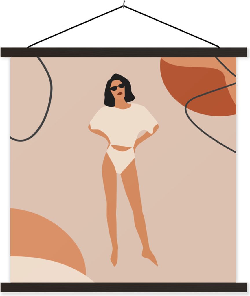 MuchoWow Textilposter Sommer - Frau - Abstrakt 120x120 cm mit schwarzem Rahmen - Aufhängungsset