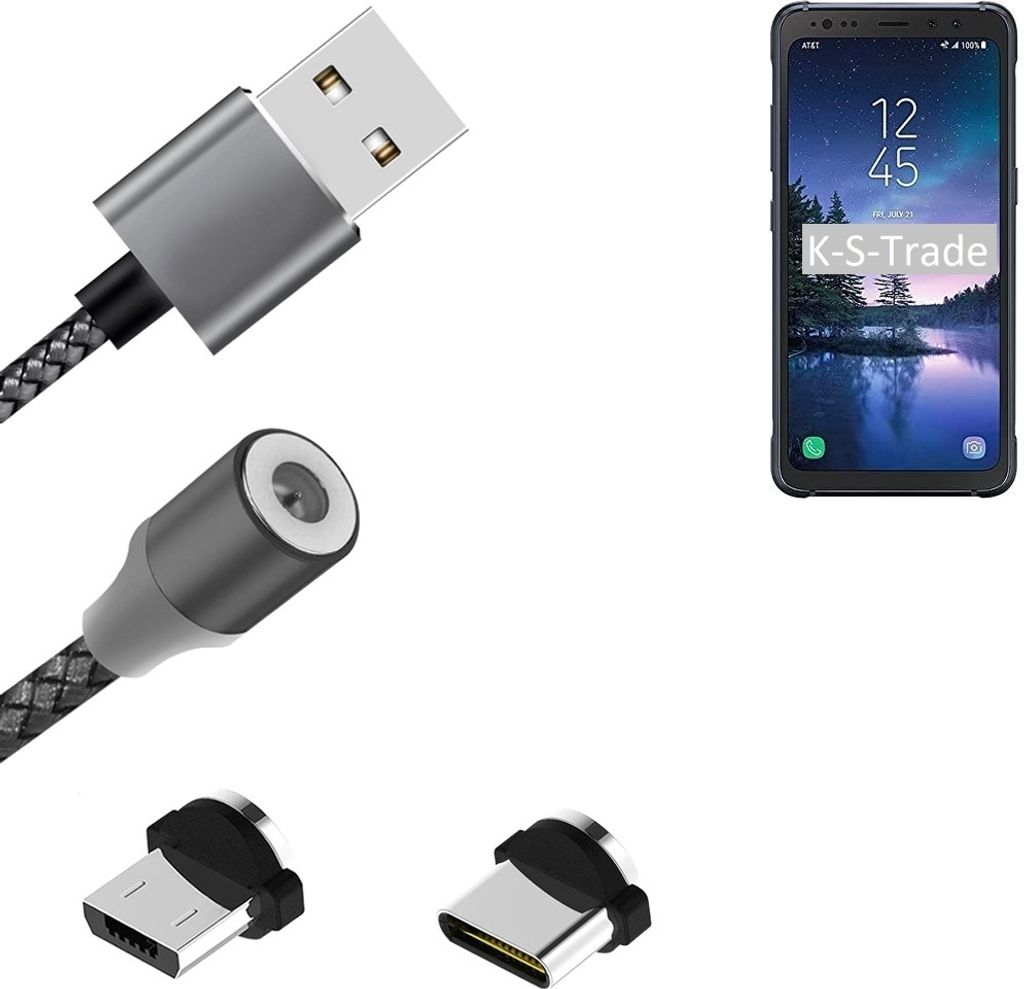K-S-Trade Hochwertiges Magnet-Lade-kabel Sync-Kabel Daten-Kabel für Samsung Galaxy S8 Active mit USB-Typ-C-Anschluss und Micro-USB-Anschluss 2A bis