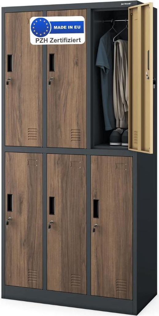 Umkleideschrank Spind TOKIO - 6 Abteile, Etikettenhalter Lüftungsschlitze | Umkleidespind Schließfachschrank Garderobenspind, 185x90x45cm Anthraz...
