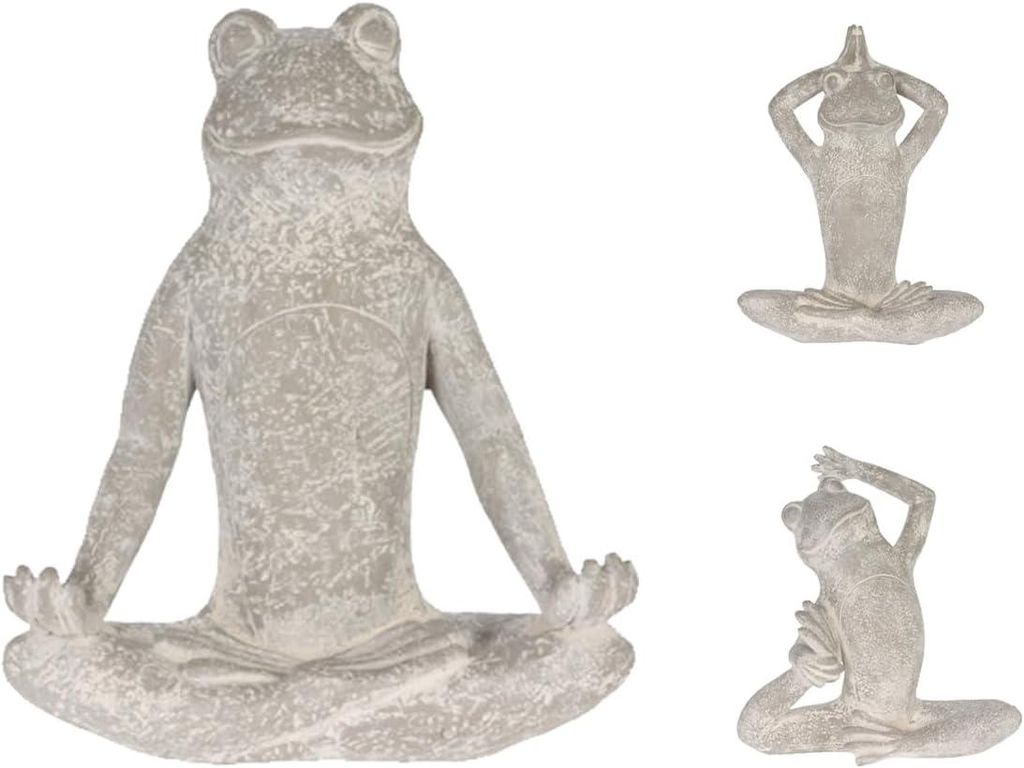 mucHome 3er Set XL Yoga Frosch Dekofigur, Höhe ca. 32cm aus Polyresin Gartenfigur Zen Deko Wohnzimmer Frosch Figur