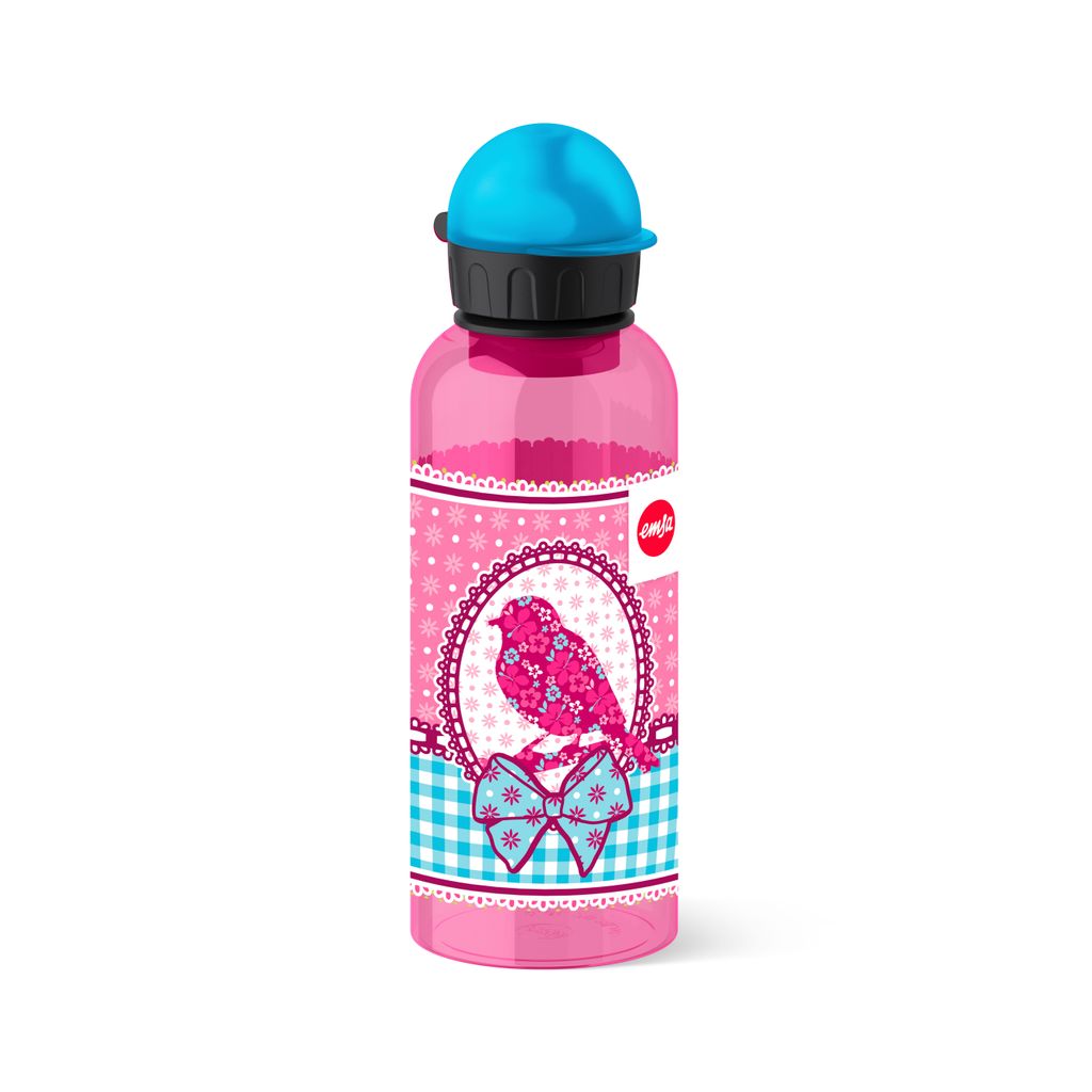 Emsa Kinder-Trinkflasche 518130 | 600 ml | Sicherheitsverschluss | 100 % dicht | BPA frei | Teens Birdy Bow | Tritan, Vogel, 7.5 x 7.5 x 21.4 cm
