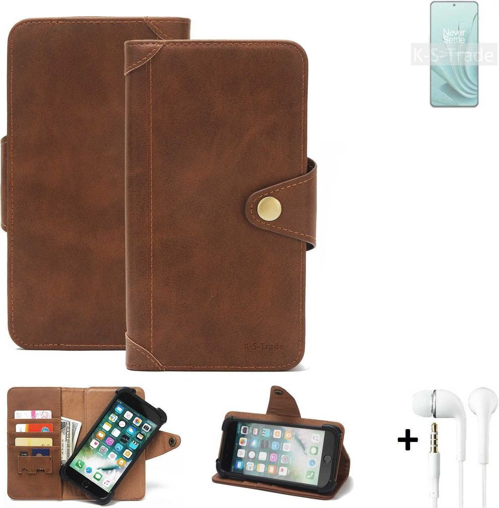 K-S-Trade Handyhülle + Kopfhörer kompatibel mit OnePlus Ace 2V Schutz Hülle Walletcase Bookstyle Tasche Case Handytasche Wallet Flipcase Cover PU