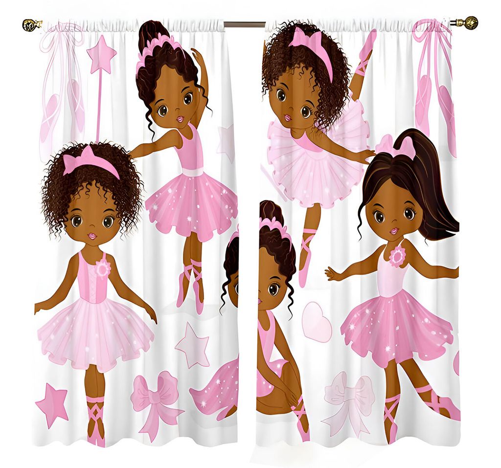 Fertige Kindervorhänge 150x166 cm - Rosa Ballerina
