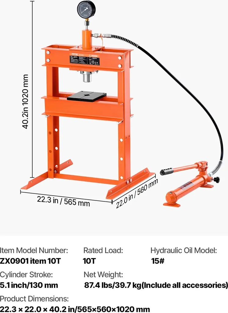 Presse hydraulique 10t avec plaque de pressage en acier robuste - 7