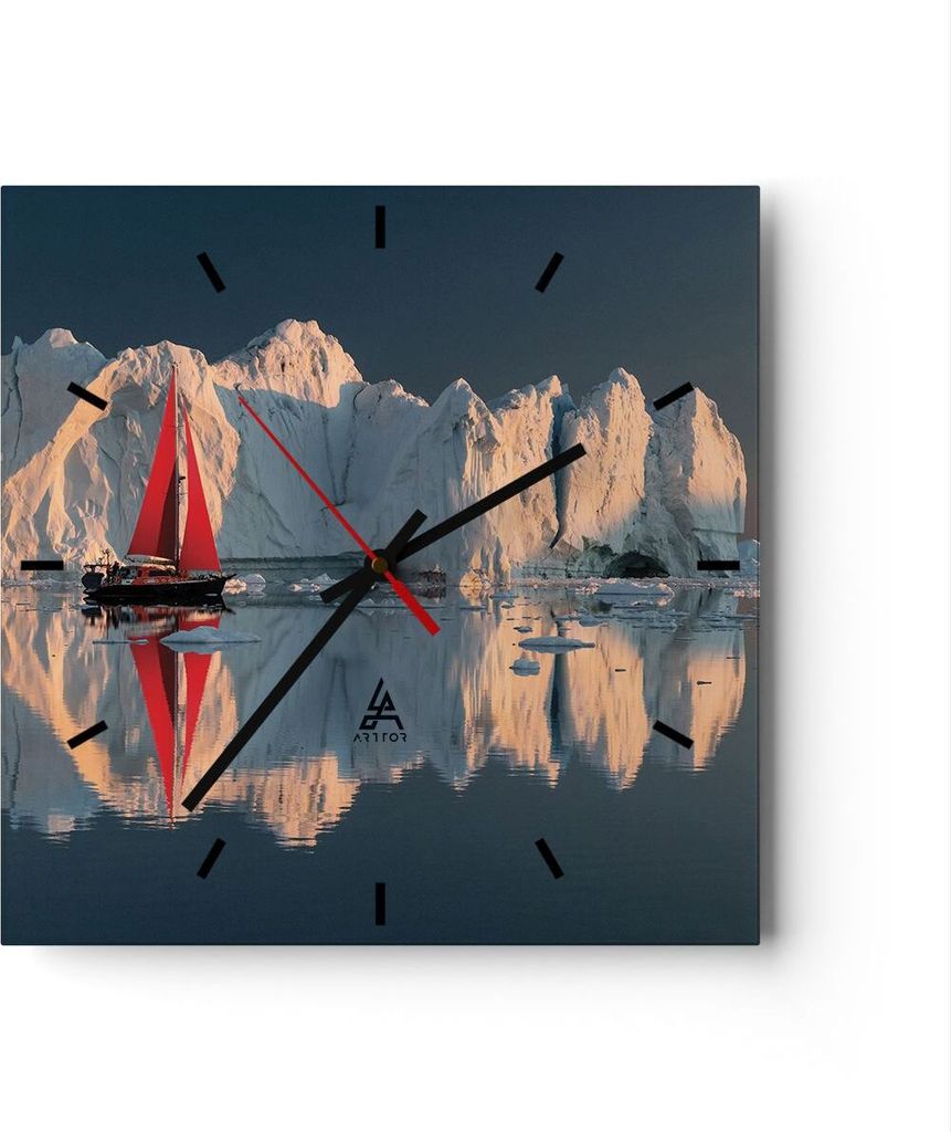Wanduhr - Quadrat - Glasuhr - Gletscher Ozean Grönland - 40x40cm - Schleichendes Uhrwerk - Lautlos - zum Aufhängen bereit - Dekoration Modern - W...