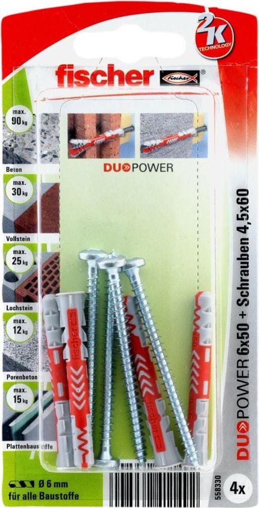 Fischer Dübel-Set Duopower 6.0 x 50 mm - 4 Stück