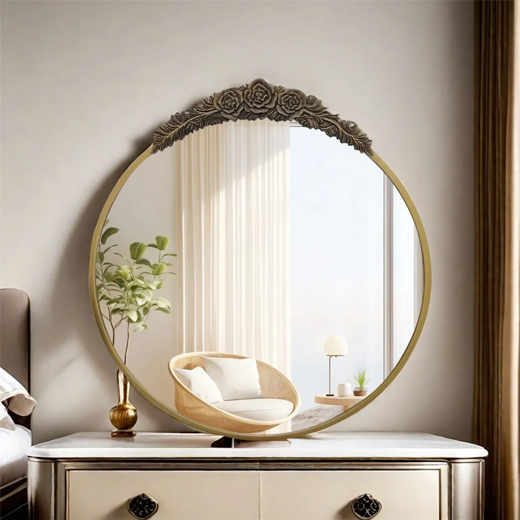 Miroir Décoratif de Chambre 60cm Style Vintage Rose pour Maquillage