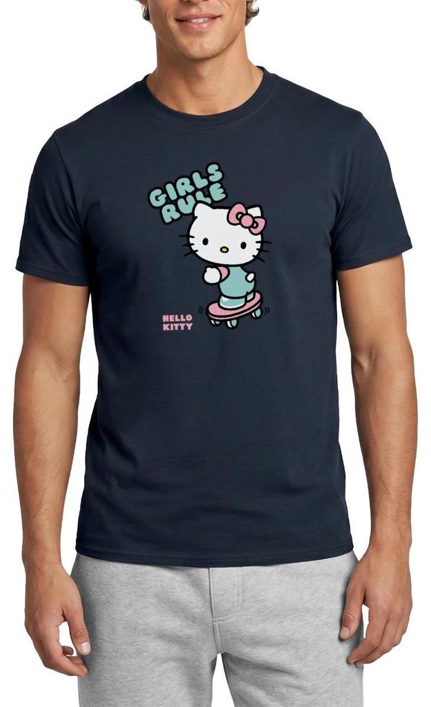 Spreadshirt Hello Kitty Auf Skateboard Girls Rule Männer T-Shirt, S, Navy
