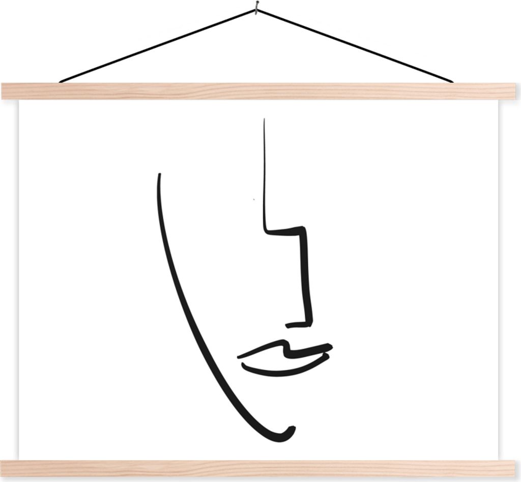 MuchoWow Textilposter Gesicht - Frau - Abstrakt 40x30 cm mit holzfarbenen Rahmen - Bilder