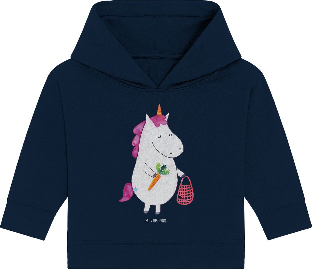 Mr. & Mrs. Panda Organic Baby Hoodie Einhorn Vegan 12. - 18. Monat - French Navy - Geschenk, Rohkost, Kapuzensweatshirt, Unicorn, Veganismus, Vegan...