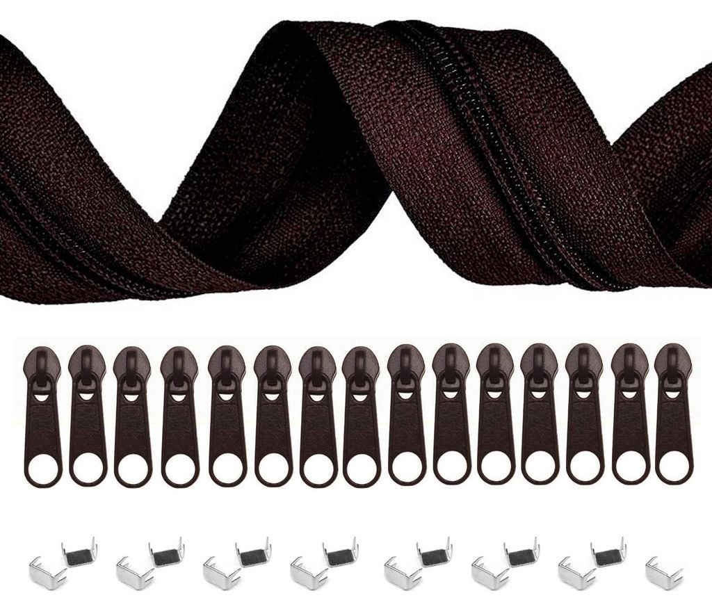 5m Endlos-Reißverschluss 3mm mit 10 Zippern und 15 Endstücke dunkelbraun