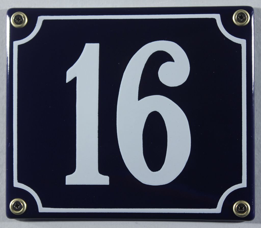 Hausnummernschild Emaille 16 blau - weiß 12x14 cm Schild Emaile Hausnummer Haus Num