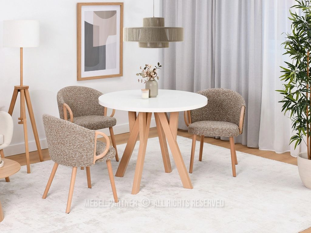 Runder ausziehbarer Tisch 100(180)x100 WENDER - weiß / Buche