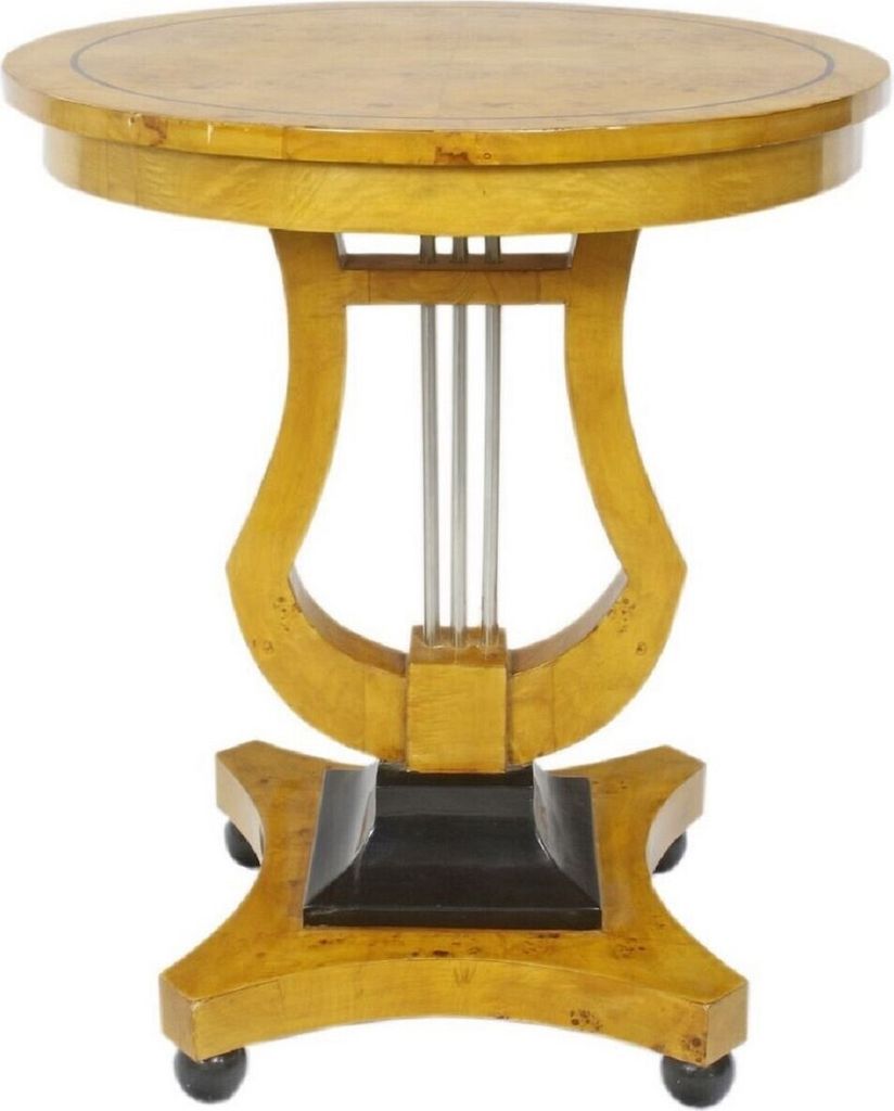 Casa Padrino Art Deco Beistelltisch Vogelaugenahorn Hellbraun / Schwarz / Silber Ø 55 x H. 70 cm - Art Deco Wohnzimmer Möbel