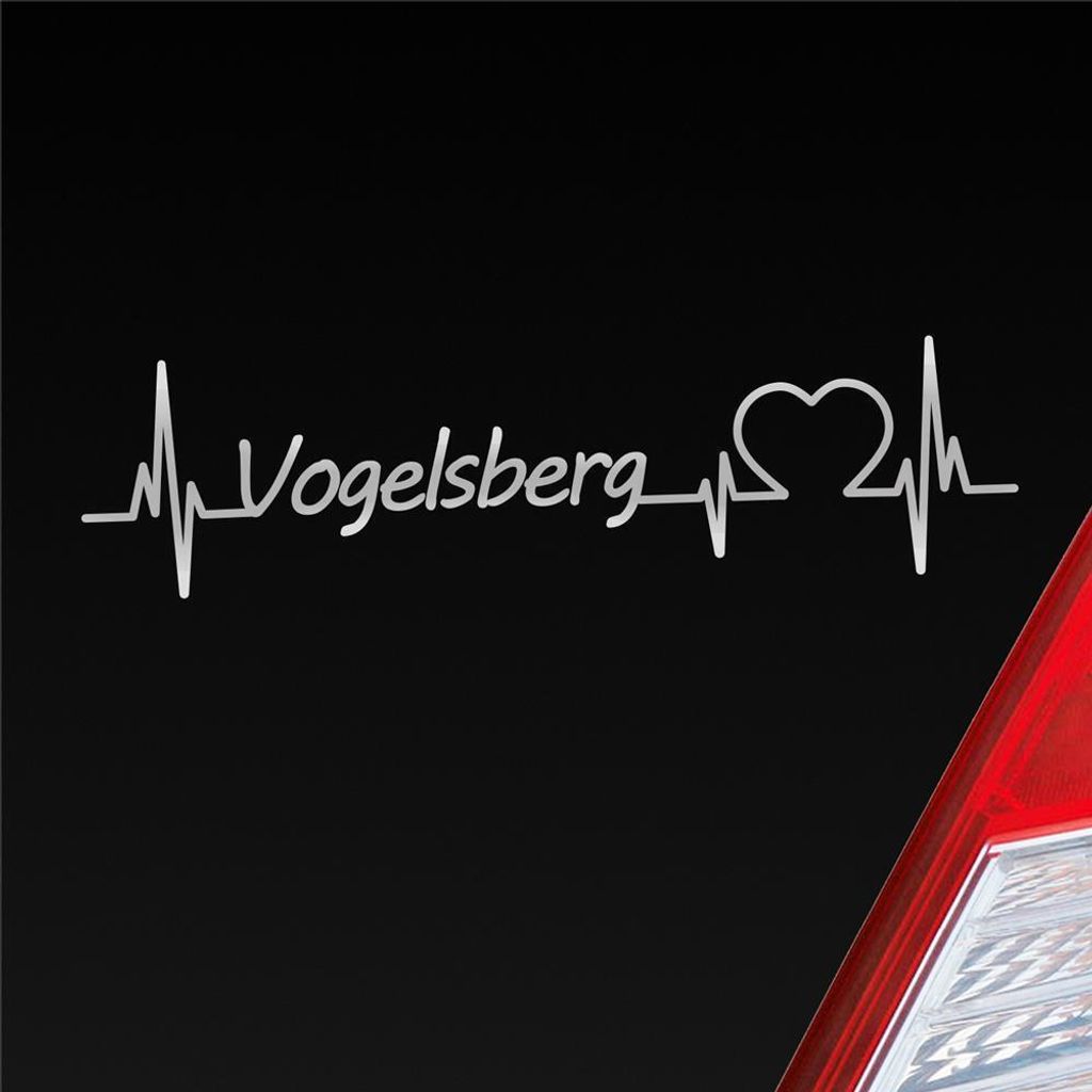Auto Aufkleber Vogelsberg Puls Herzschlag mit Ferien Region Motiv 19x5 cm Silber Sticker Heckscheibenaufkleber