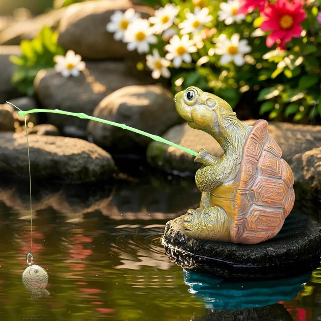 Figurine de jardin en résine : grenouille et tortue pour bassin mini