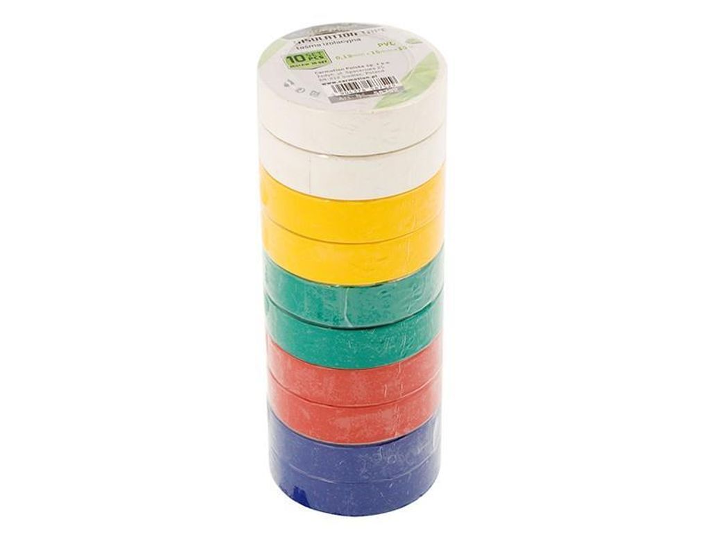 PVC-Isolierband 0,13 mm x 15 mm x 10 m, 5 Farben, 10 Stück.