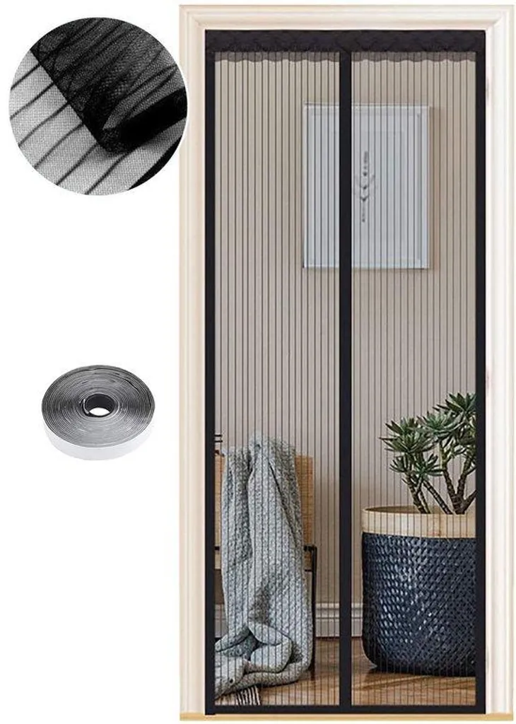 Moustiquaire de porte aimantée 90x210 cm noire avec maille robuste en nylon