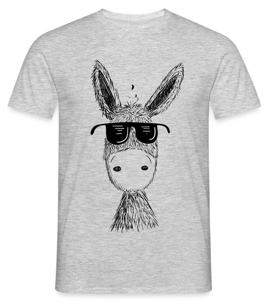 Spreadshirt Esel Mit Sonnenbrille Cartoon Style Geschenkidee Männer T-Shirt, M, Grau meliert