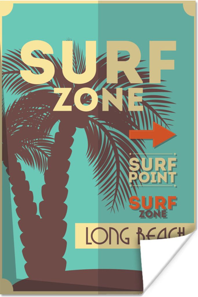 MuchoWow Poster Illustration "Surfzone" mit meerblauem Hintergrund 20x30 cm - Papierdruck