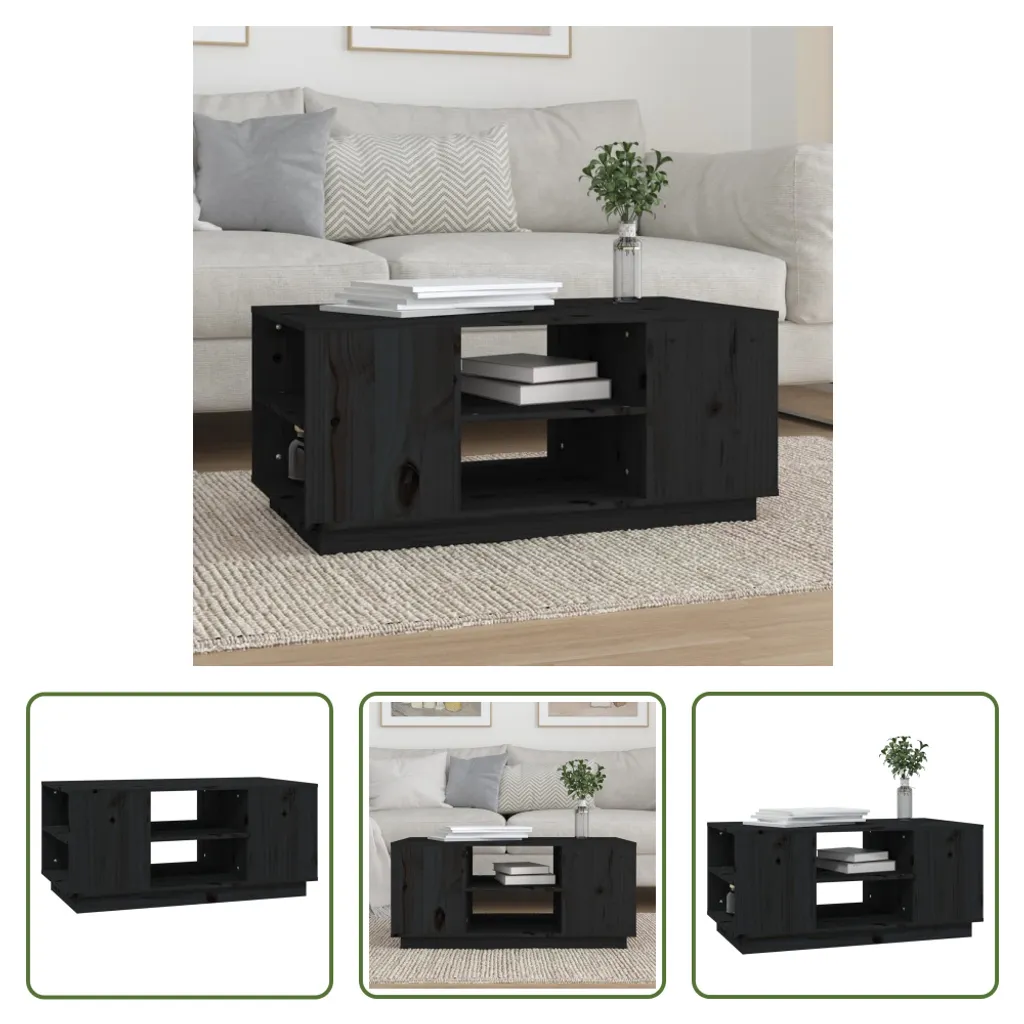 Tavolino da Salotto in Pino Massello Nero 90x49x40,5 cm Design Chic - 9