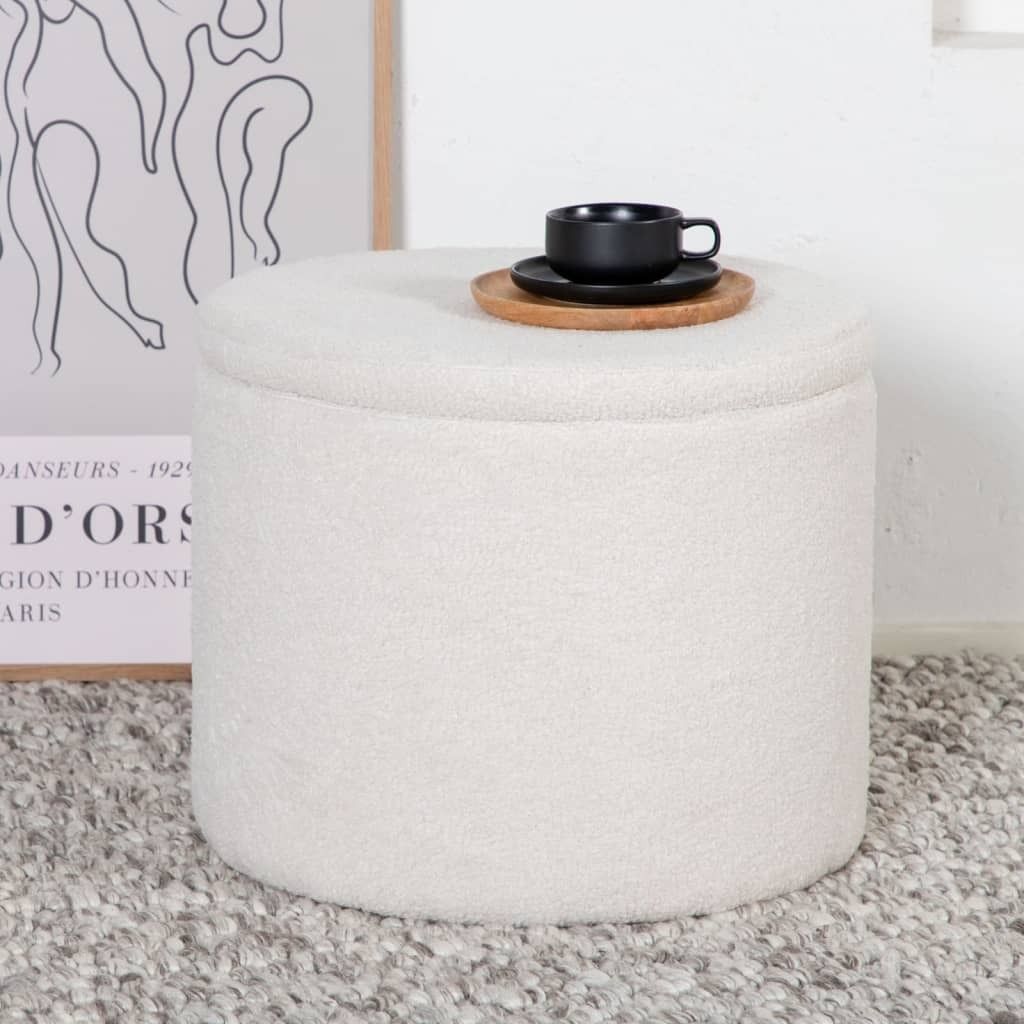 Dunken Pouf, Hocker mit Aufbewahrung Ø51cm Teddystoff weiß. Produktbild 11