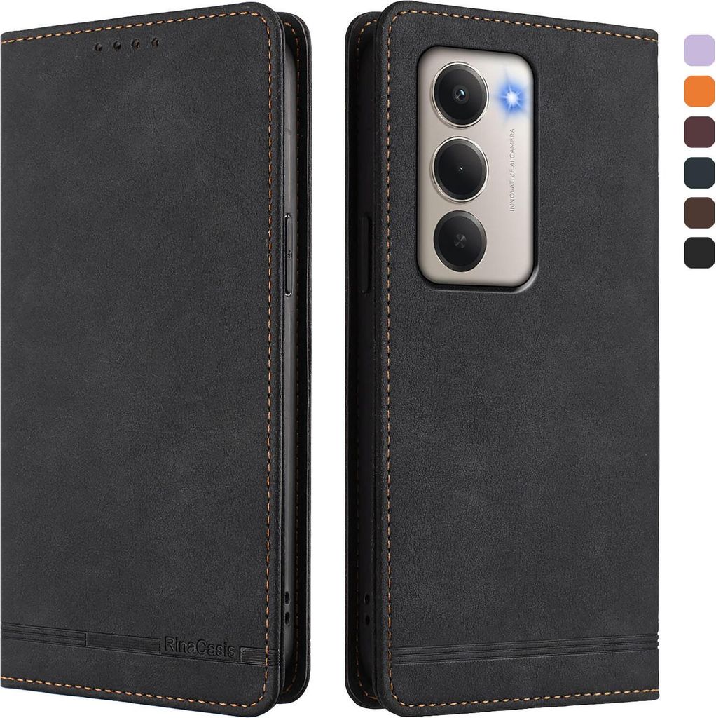 Hülle für Xiaomi Redmi 15 5G/4G, Retro Kunstleder Ständer Klapphülle mit Kartenfächer und Magnetische Schwarz