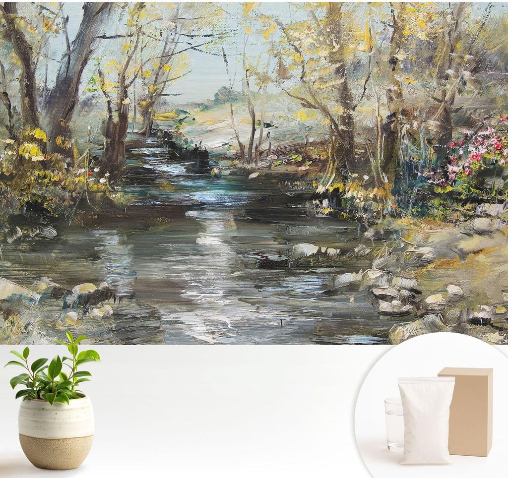 Fototapete - 104x70 cm - Tapete - Wandtapete - Wandbilder - Dekofolie - Tapete Folie - Wand - Dekoration - Wohnzimmer - Waldbach