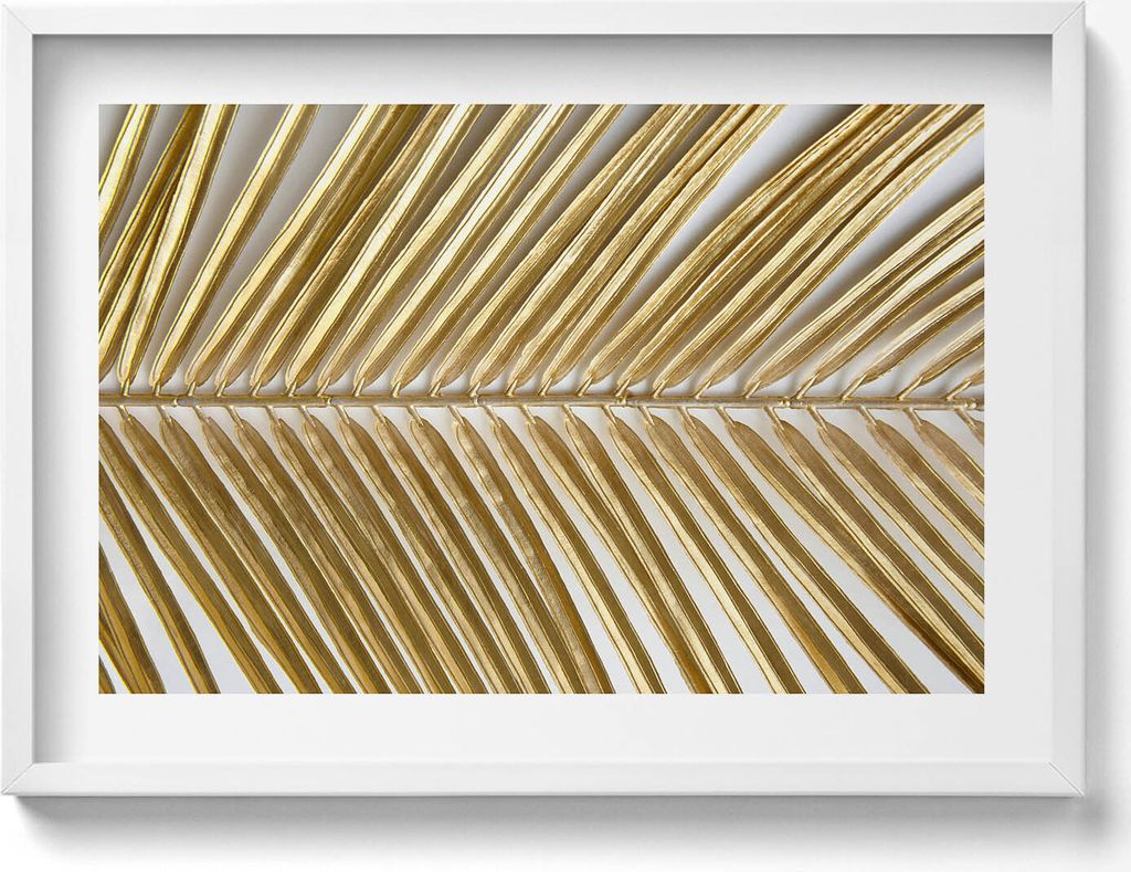 Blattgold-Glamour– Wandbild mit Rahmen – Gerahmtes Bild – Wanddekoration – 70x50 cm – Weiß Rahmen
