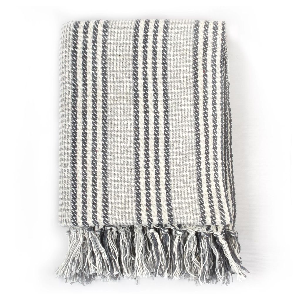 vidaXL Strisce di cotone 160 x 210 cm Grigio e bianco Immagine del prodotto 